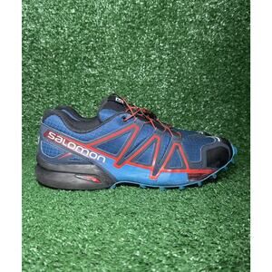 Salomon SpeedCross 4 Mens Size 9.5 Hiking Shoes Blue Red Low Top Outdoor Trail